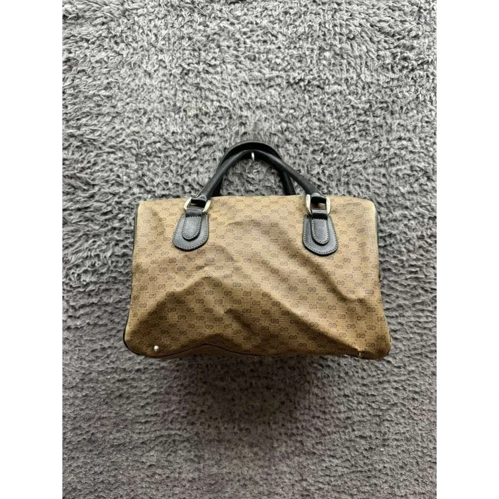 Vintage 80's Gucci‎ GG Monogram Canvas Mini Boston Top Handle Satchel Bag Brown